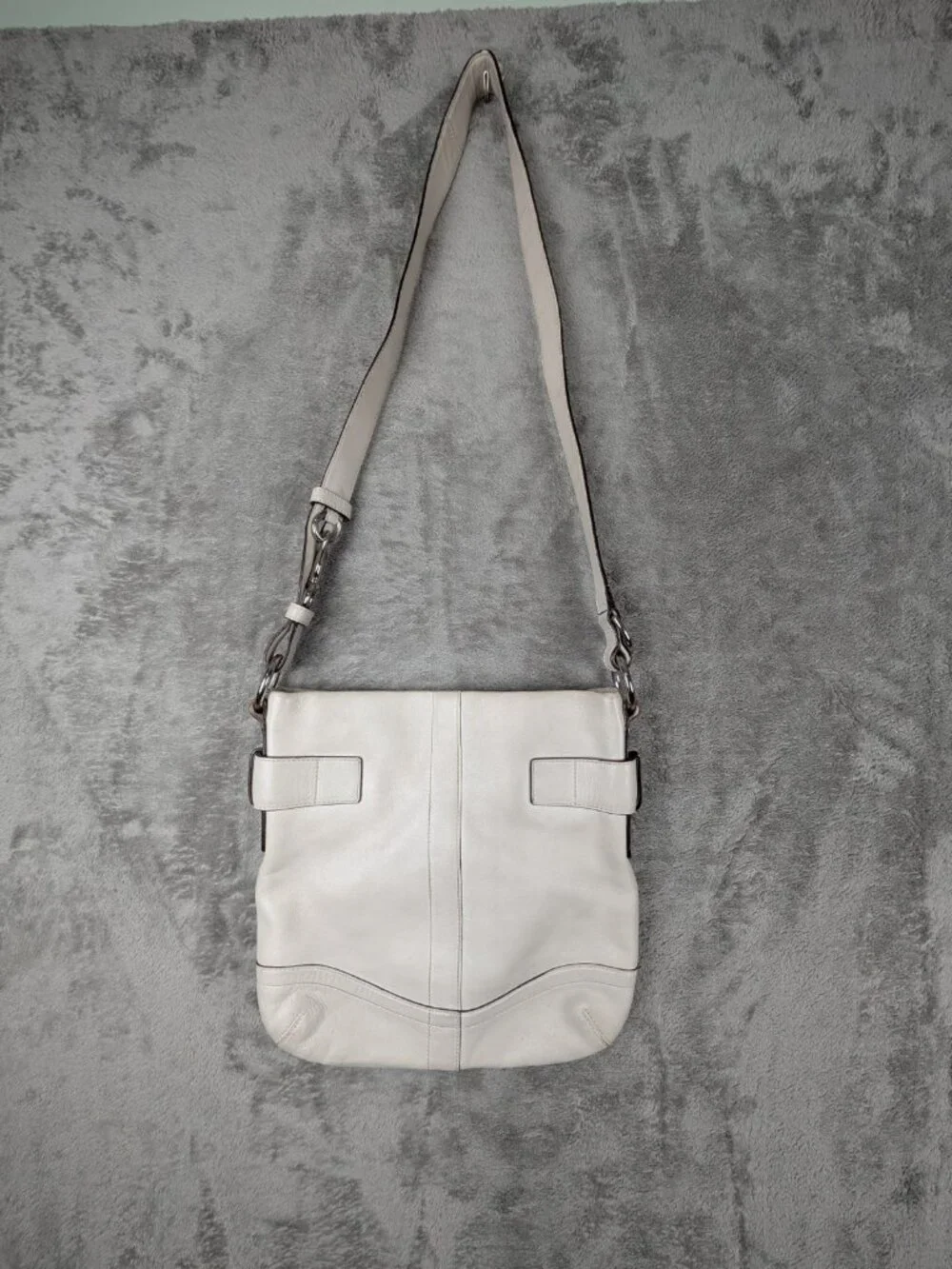 Coach Soho Slim (#1452) In White Leather, Silver Buckles Long Straps.